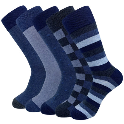 5 Pairs Men’s Dress Crew Socks Set – Classic Patterned Business Casual Socks