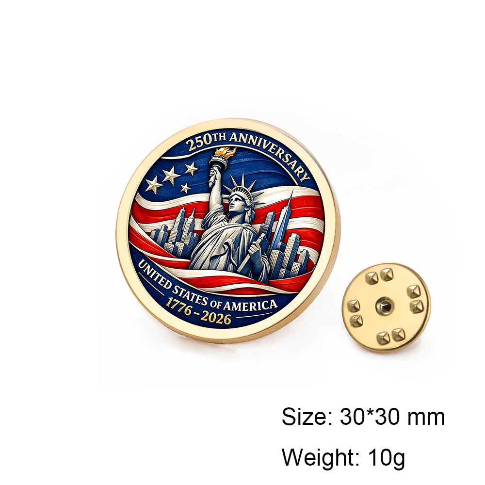 USA 250th Anniversary Round Pin Brooch – 30mm Patriotic Badge