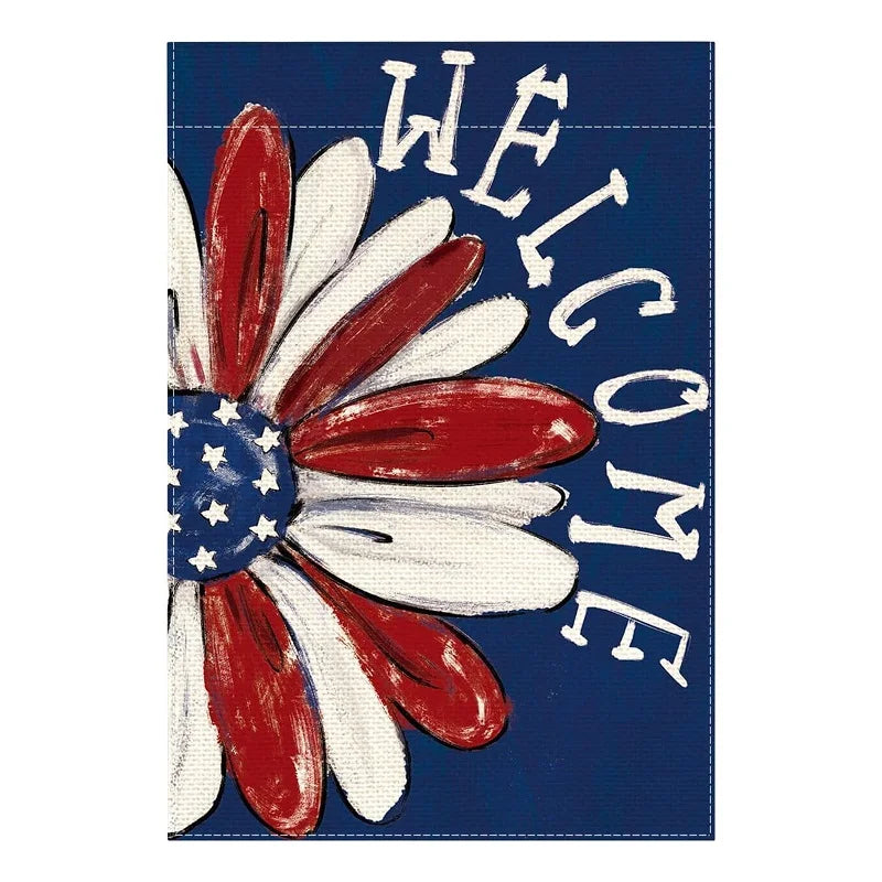 Patriotic Garden Flag July 4th Memorial Day Floral Flag Independence Day Welcome Yard Flag for Yard Outdoor Decoration