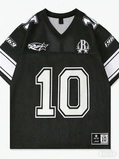 Number 10 Oversized Jersey T-Shirt Women V-Neck Sport Style Casual Summer Streetwear Tee