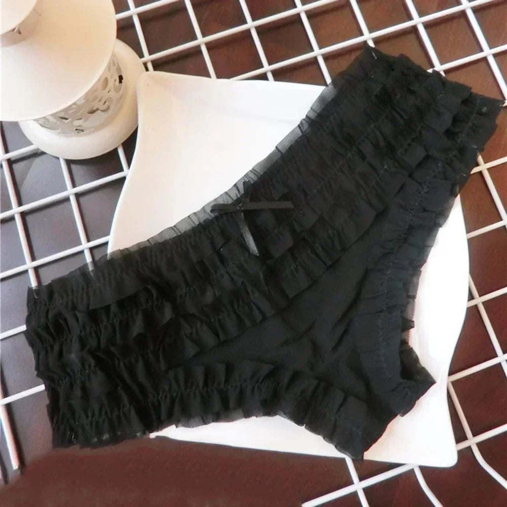 Cute Ruffle Lace Panties – Floral Mesh Low Waist Breathable Women Underwear