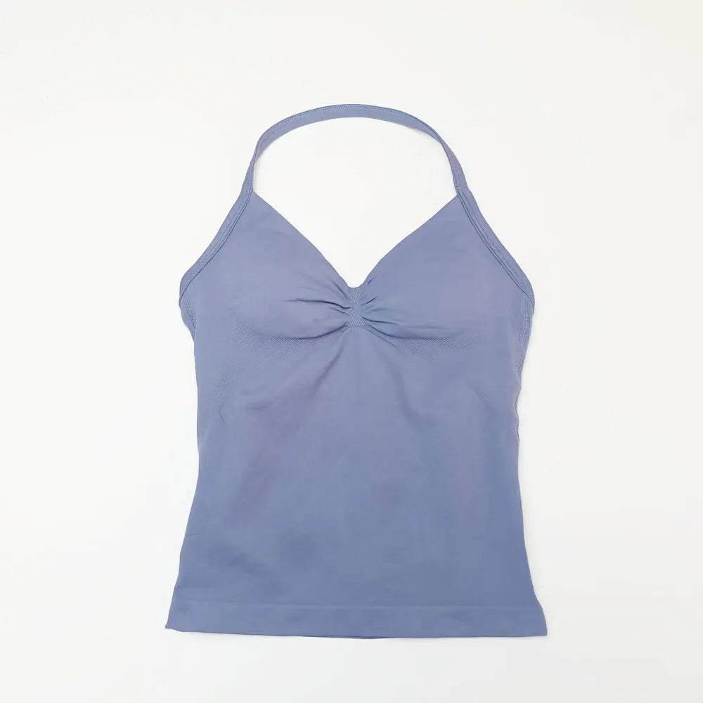 Pink Halter Neck Ruched Active Tank Top