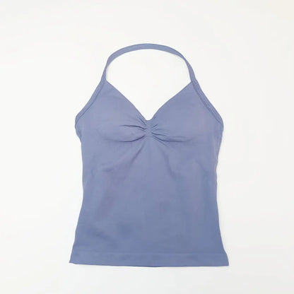 Pink Halter Neck Ruched Active Tank Top