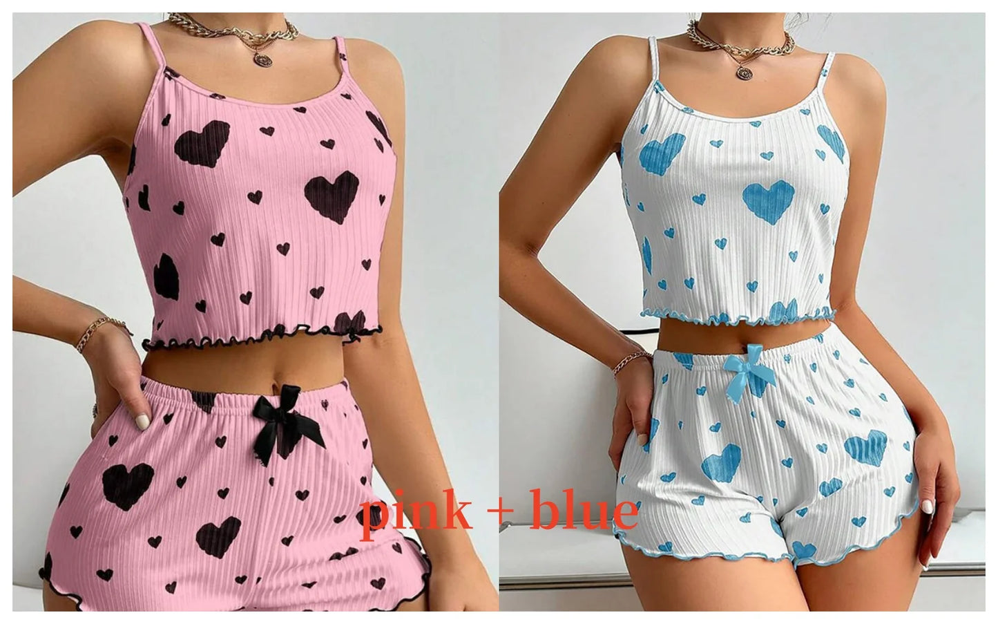 Cute Heart Print Pajama Romper – Women’s Sleeveless Summer Lounge Wear