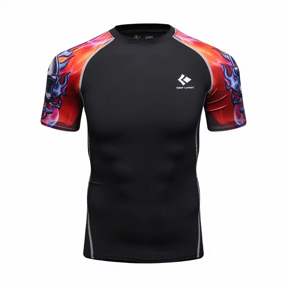 BJJ Rash Guard Men Short Sleeve MMA Compression Shirt No Gi Training Top