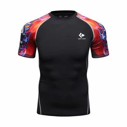 BJJ Rash Guard Men Short Sleeve MMA Compression Shirt No Gi Training Top