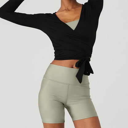 White Wrap Long Sleeve Yoga Top