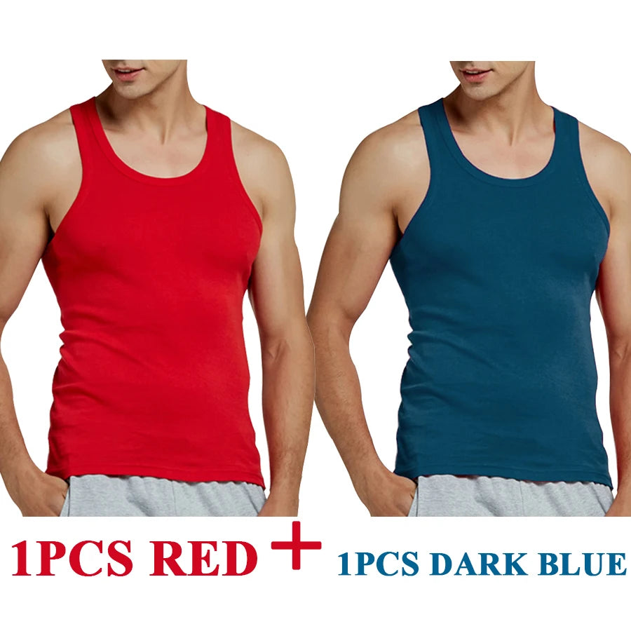 Tank Tops Men 2026 Summer 100% Cotton Cool Fitness Vest Sleeveless Tops Gym Slim Colorful Casual Undershirt