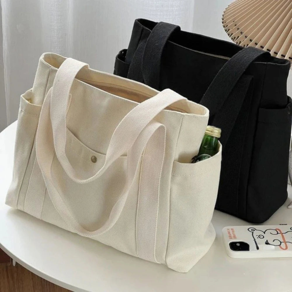 Canvas Tote Shoulder Bag – Large Capacity Minimalist Everyday Handbag for Women