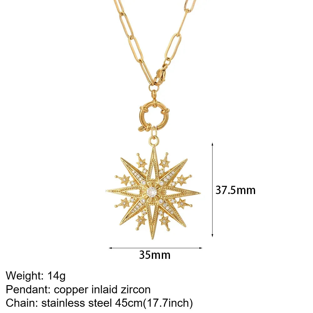 Gold Charm Pendant Necklace Collection – Celestial Eye Heart Sun Moon Layered Necklaces for Women