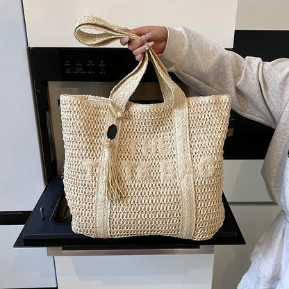 Boho Straw Tote Bag – Woven Beach Shoulder Handbag for Women Summer Fashion