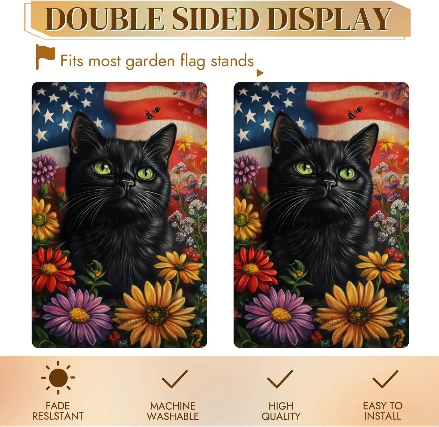 Black Cat Patriotic Decorative Garden Flag 4th of July Flower Yard Outside Decoration