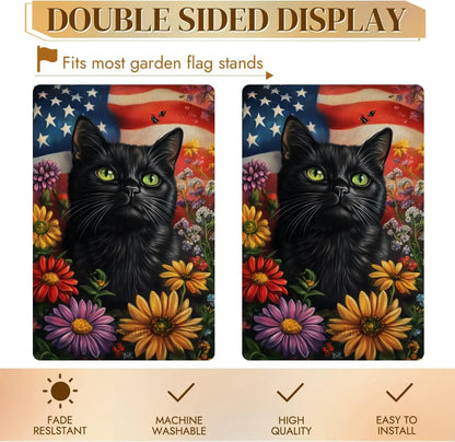 Black Cat Patriotic Decorative Garden Flag 4th of July Flower Yard Outside Decoration