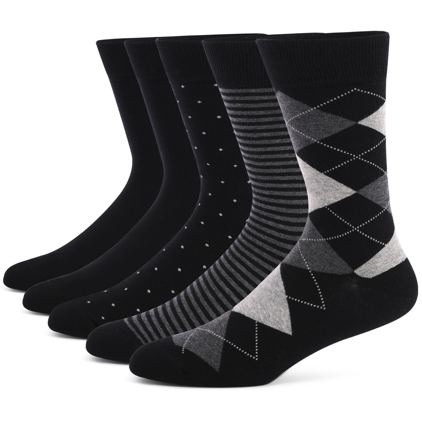 5 Pairs Men’s Dress Crew Socks Set – Classic Patterned Business Casual Socks
