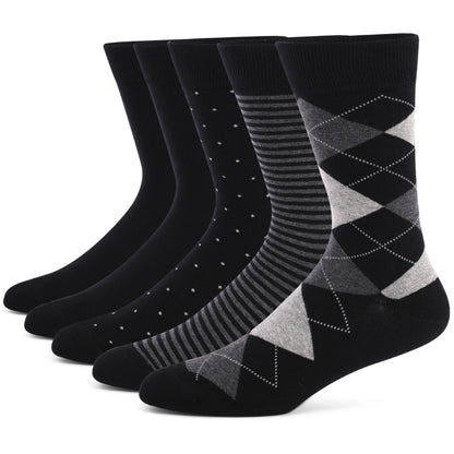 5 Pairs Men’s Dress Crew Socks Set – Classic Patterned Business Casual Socks