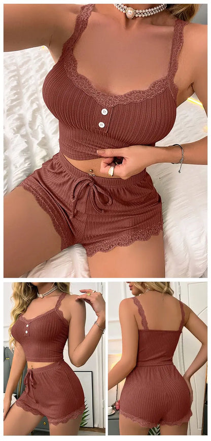 Women’s Summer Pajama Set – Sexy Sleepwear Lounge Set with Soft Trousers, Comfortable Nightwear for Women