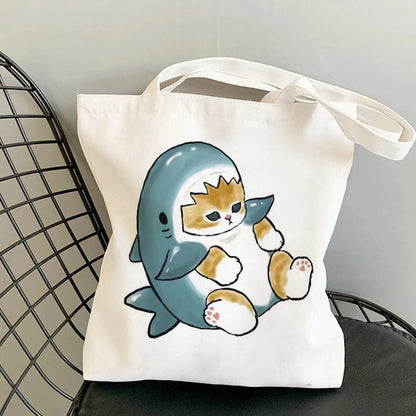 Kawaii Cats Cartoon Manga Tote Bag Beach Bag Shopper Bags Handbags Canvas Shoulder Bags Woman Shopping Bags High Capacity