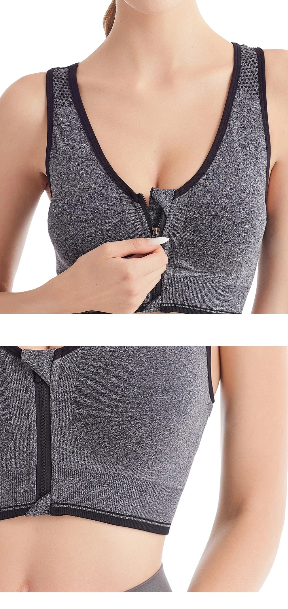 Women’s Front Zip Sports Bra – High Support Seamless Workout Bra for Yoga, Running & Fitness