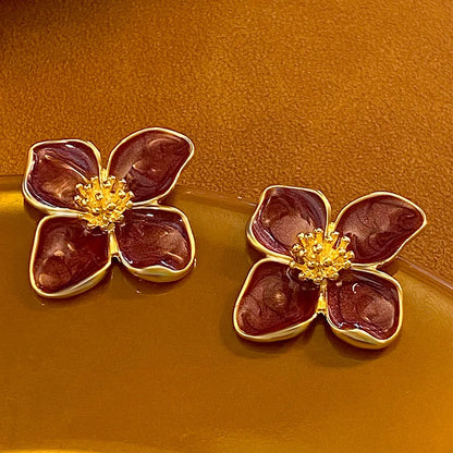 Blue Flower Stud Earrings – Elegant Floral Crystal Earrings for Women Vintage Jewelry