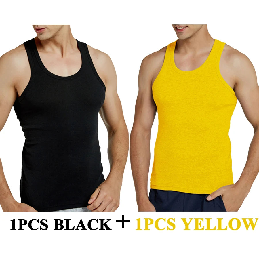 Tank Tops Men 2026 Summer 100% Cotton Cool Fitness Vest Sleeveless Tops Gym Slim Colorful Casual Undershirt