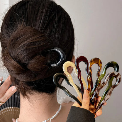 Vintage U Shape Hair Stick Clip – Tortoise Shell French Bun Pin for Women