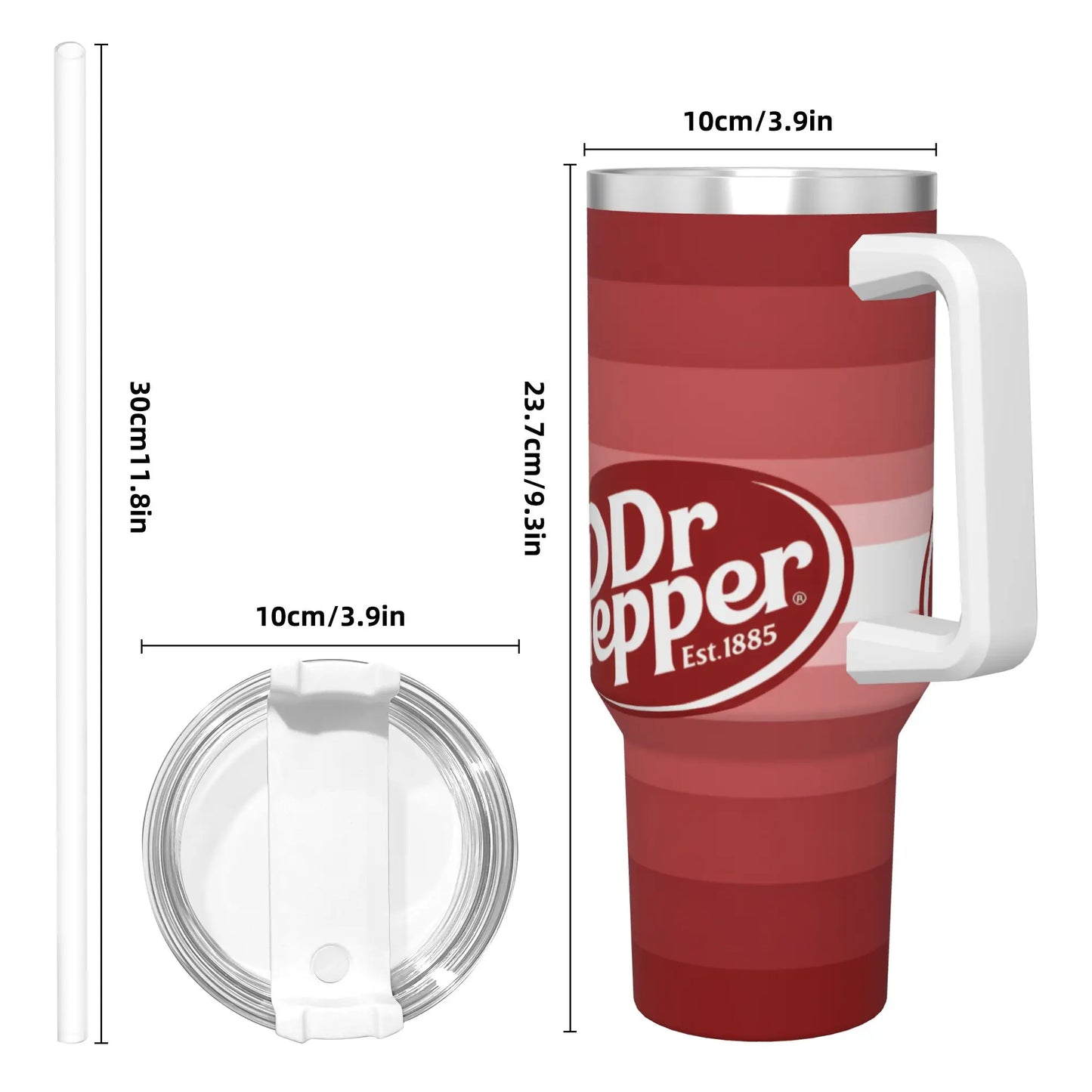Dr Pepper Inspired Striped Tumbler – 40oz Stainless Steel Travel Mug with Handle