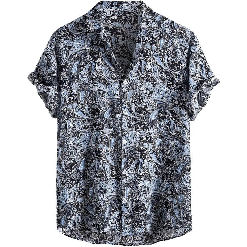 Retro Floral Hawaiian Shirt Men 3D Print Summer Beach Button Down Top