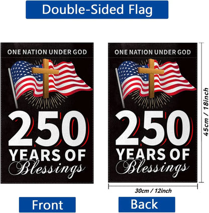 250th Anniversary USA Garden Flag 12x18 Inch 1776-2026 America 4th of July Decorations Flag Outdoor Banner Double Sided