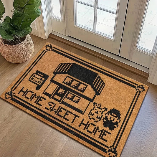 Style Cartoon Pixel-Style Floor Mat, For Entrance, Bathroom And Kitchen. Non-Slip, Dirt-Proof Carpet Home Decor
