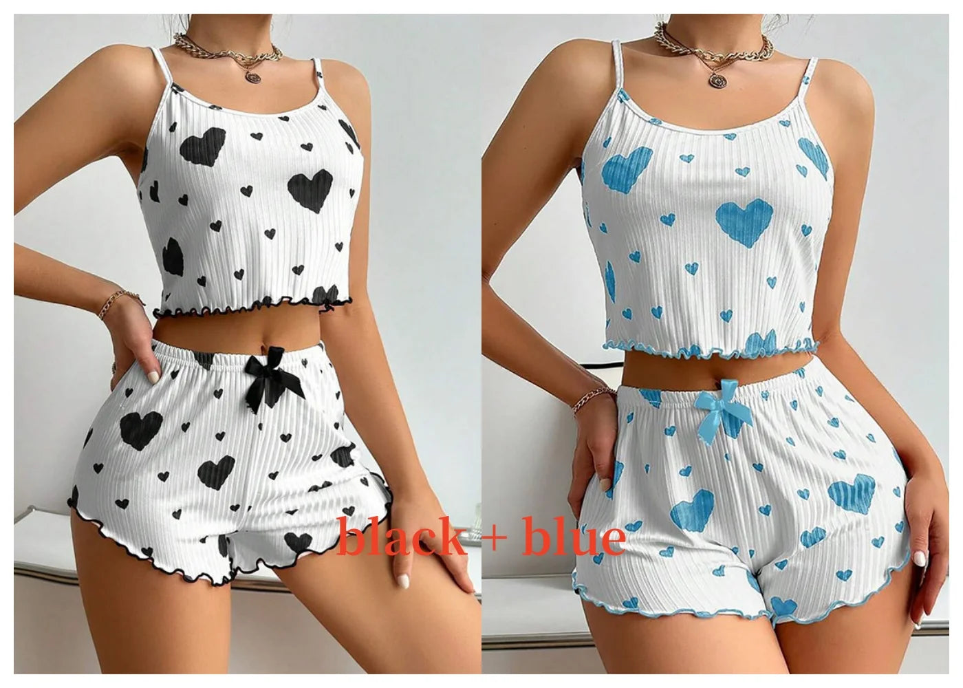 Cute Heart Print Pajama Romper – Women’s Sleeveless Summer Lounge Wear