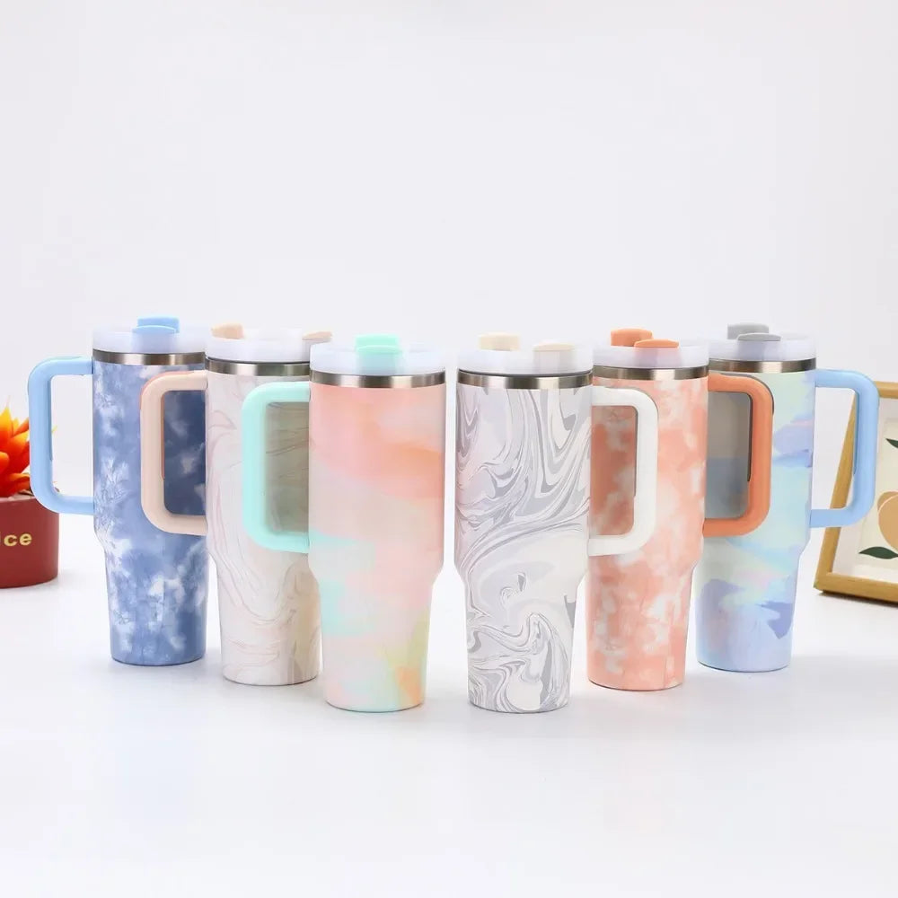40oz 304 Stainless Steel Tumbler with Handle Straw Insulated Thermos Cup