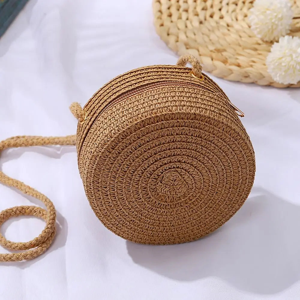 Round Straw Crossbody Bag – Cute Boho Crochet Mini Shoulder Purse for Women