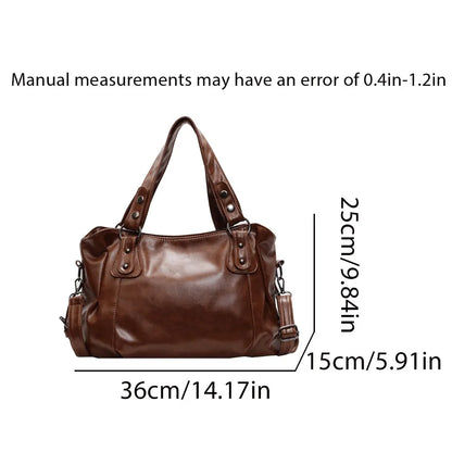 Vintage Leather Tote Shoulder Bag – Large Capacity Crossbody Handbag for Women