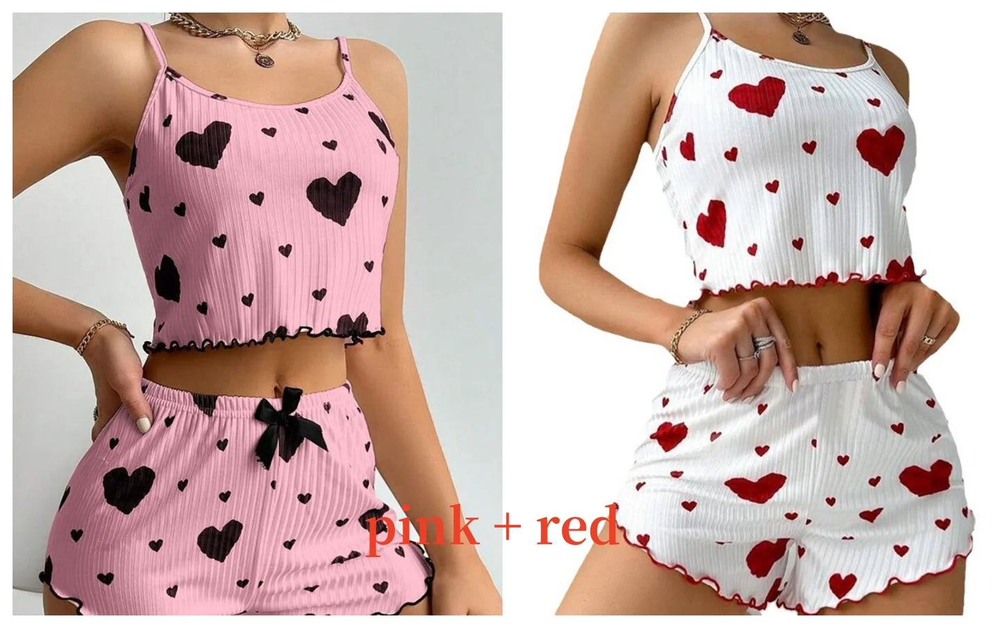 Cute Heart Print Pajama Romper – Women’s Sleeveless Summer Lounge Wear