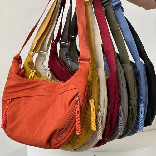 Casual Nylon Crescent Shoulder Bag – Lightweight Slouchy Crossbody Hobo Bag for Women