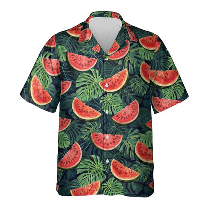 Watermelon Graphic Hawaiian Shirt 3D Fruit Print Summer Button Up Top