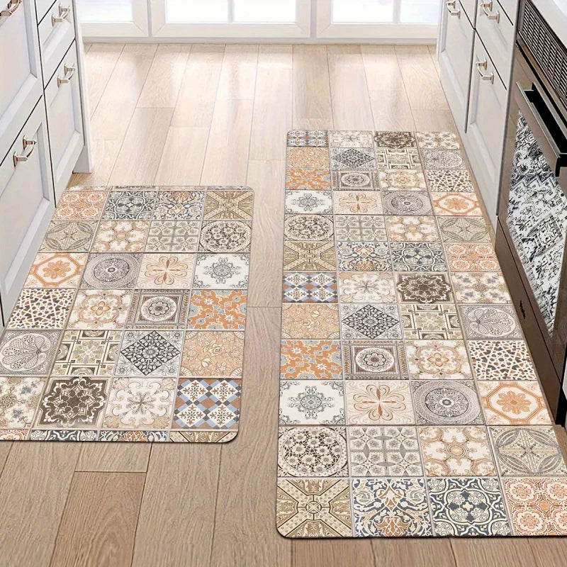 VIKAMA Retro Style Kitchen Floor Mat - Anti-slip and Soft Entrance Door Mat - Bathroom Carpet - Home Decoration
