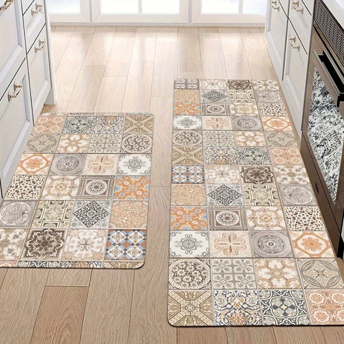 VIKAMA Retro Style Kitchen Floor Mat - Anti-slip and Soft Entrance Door Mat - Bathroom Carpet - Home Decoration