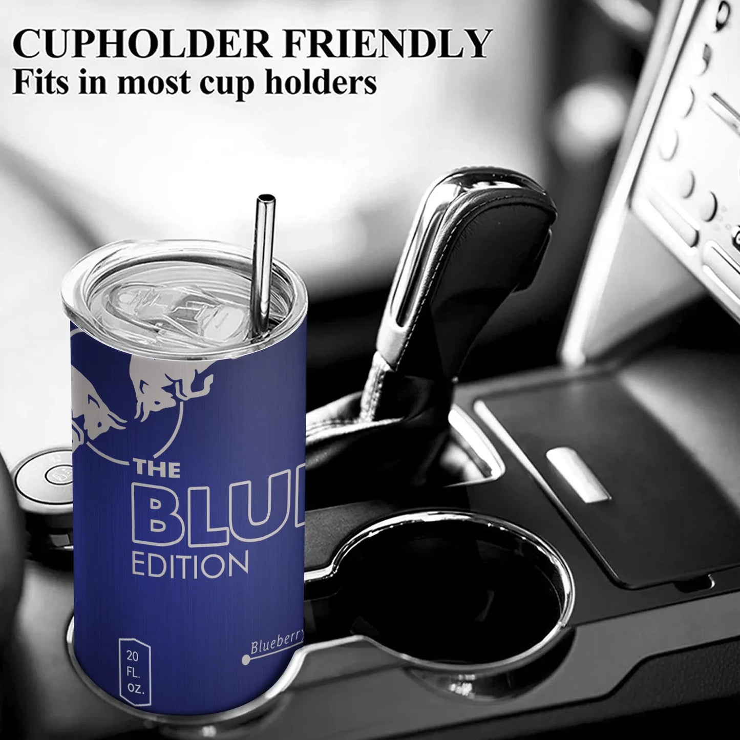 Energy Drink Slim Tumbler – 20oz Stainless Steel Cup with Straw & Lid