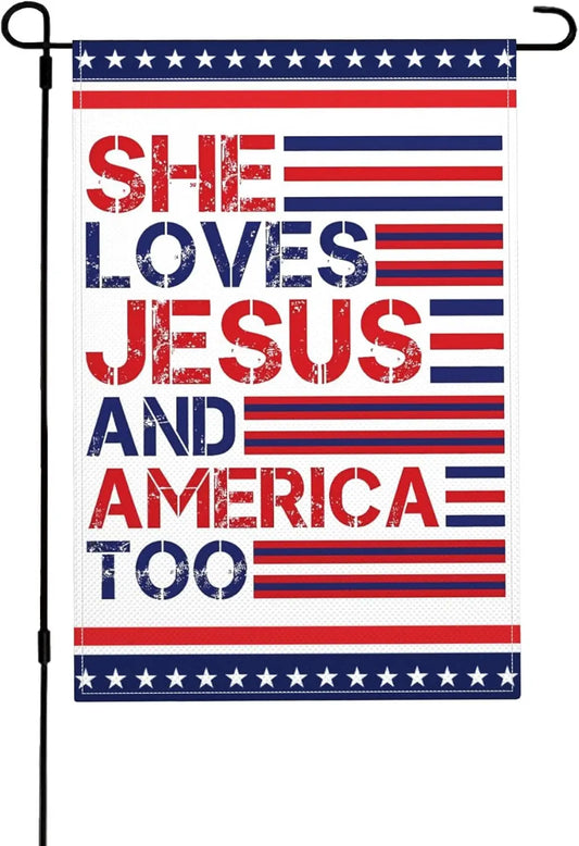 4th of July Memorial Day Independence Day Flag 12x18 Christian Jesus Faith American Patriotic Garden Flags f