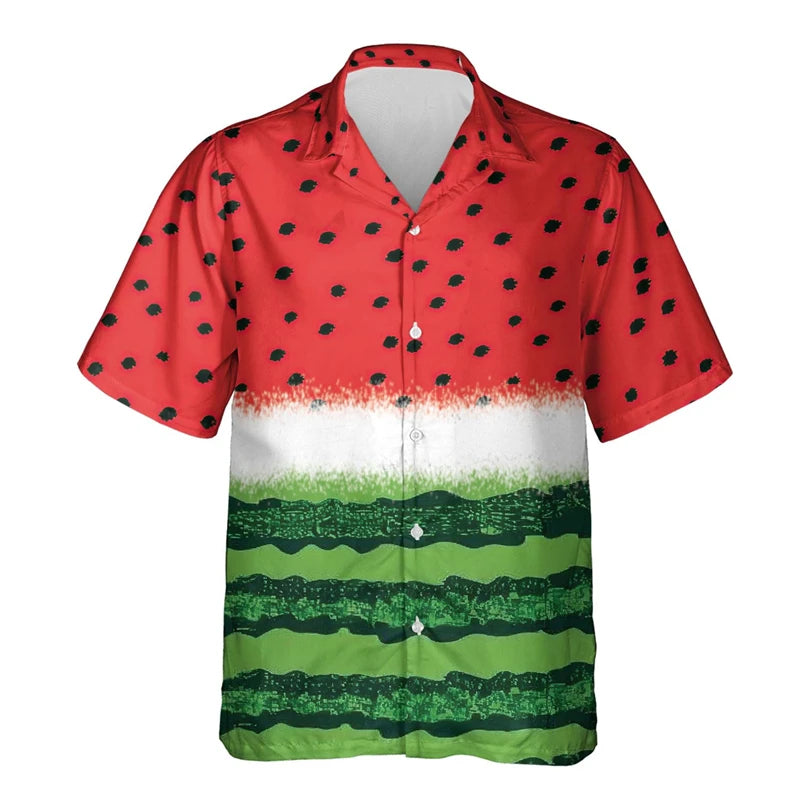 Watermelon Graphic Hawaiian Shirt 3D Fruit Print Summer Button Up Top