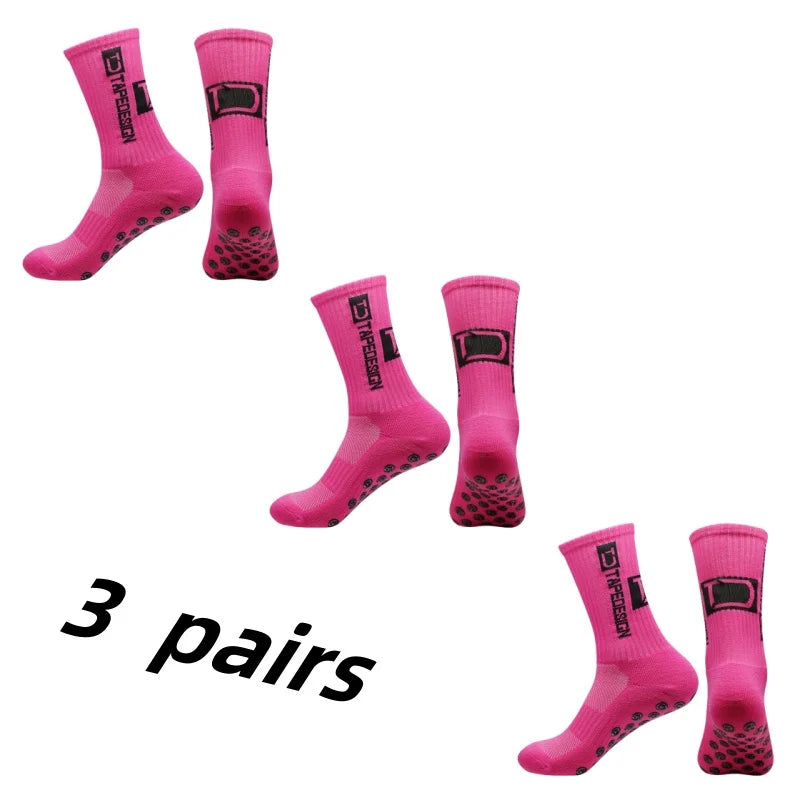 3 Pairs Grip Soccer Socks – Anti Slip Athletic Crew Sports Socks