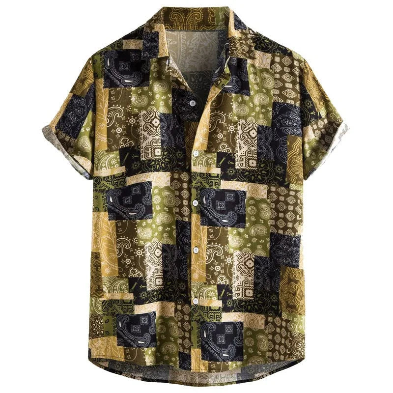 Retro Floral Hawaiian Shirt Men 3D Print Summer Beach Button Down Top