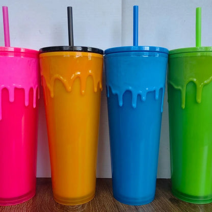 24oz Double Wall Lava Tumbler Cup Magma Style Reusable Drink Cup with Straw