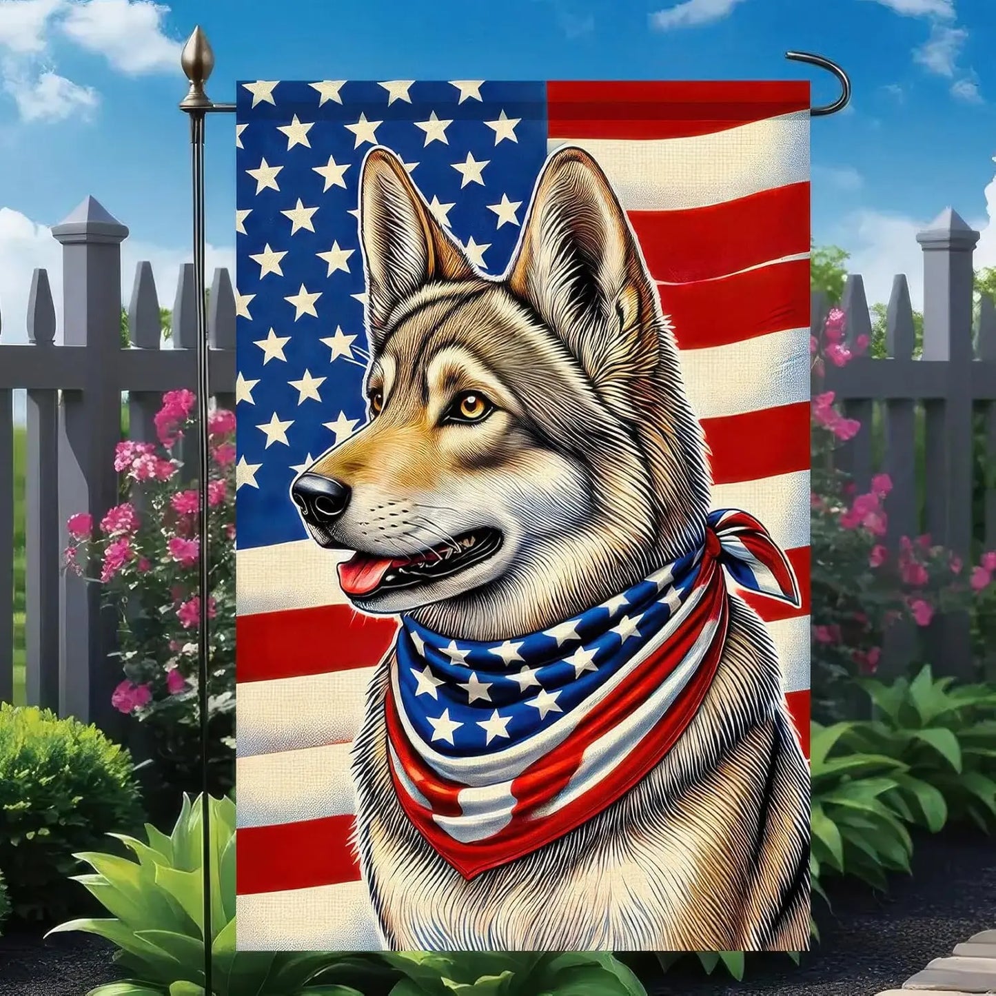Patriotic American Flag 4th of July German Shepherd Garden Flag 12x18 Double Sided Small Yard House Flags for Memorial