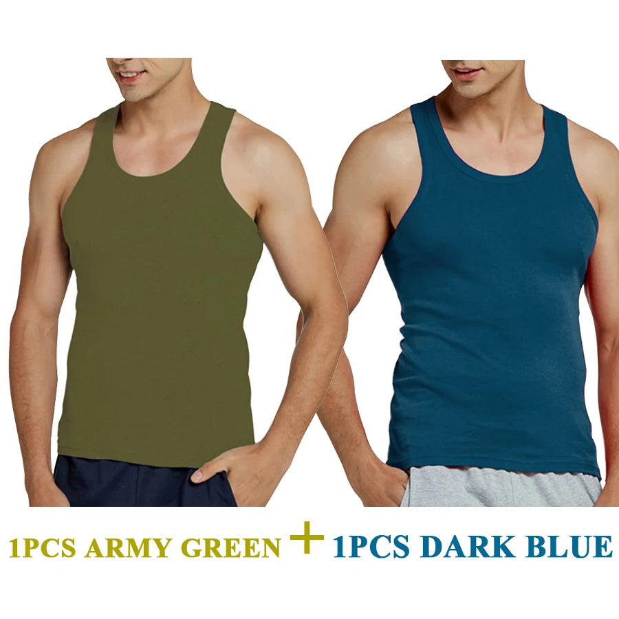 Tank Tops Men 2026 Summer 100% Cotton Cool Fitness Vest Sleeveless Tops Gym Slim Colorful Casual Undershirt
