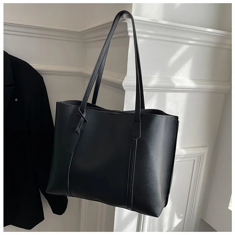 Minimalist Leather Tote Bag – Large Capacity Shoulder Handbag for Women