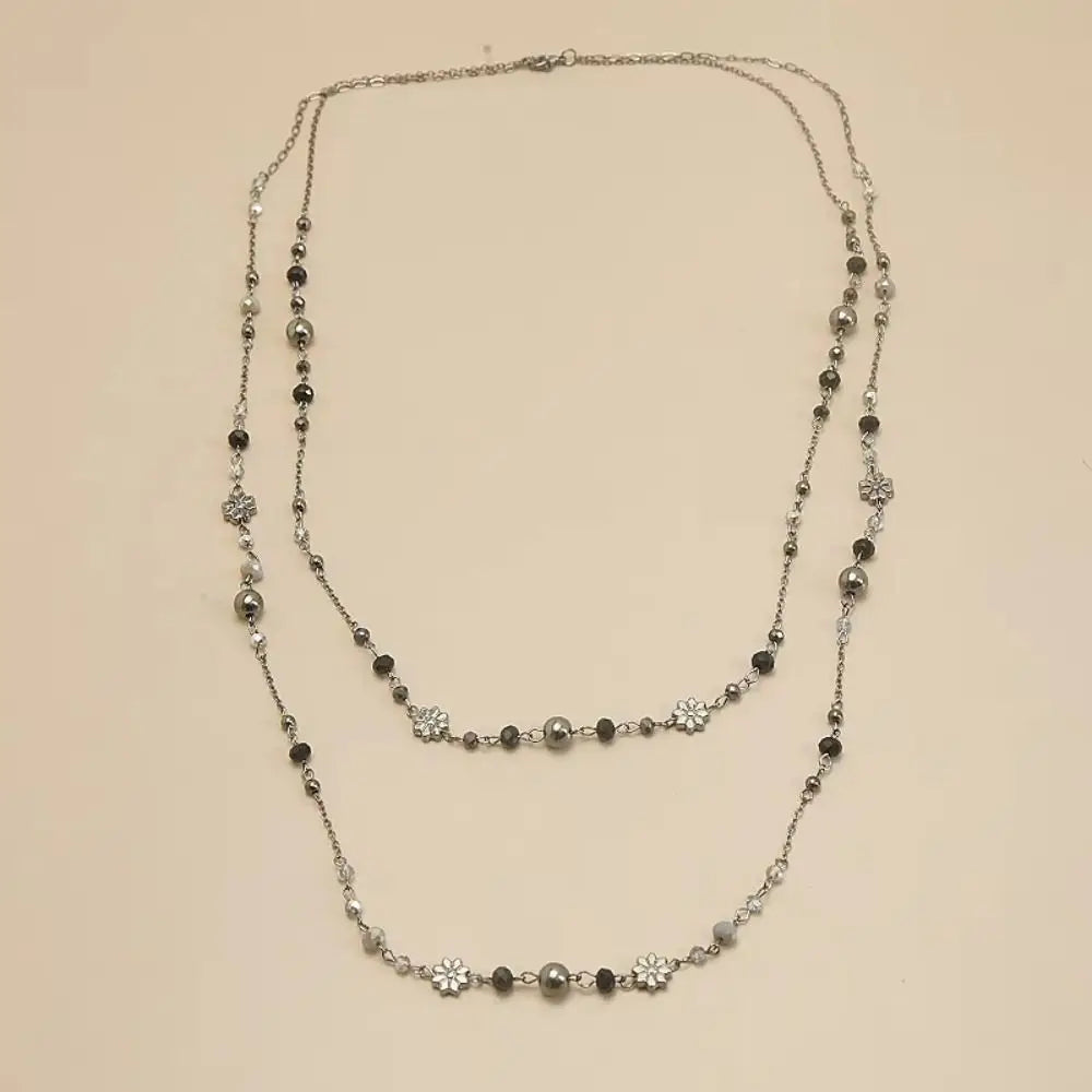 Vintage Layered Beaded Necklace – Boho Long Chain Pendant Necklace for Women