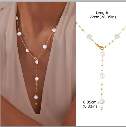 Gold Layered Y Necklace – Minimalist Dainty Lariat Necklace for Women Elegant Jewelry