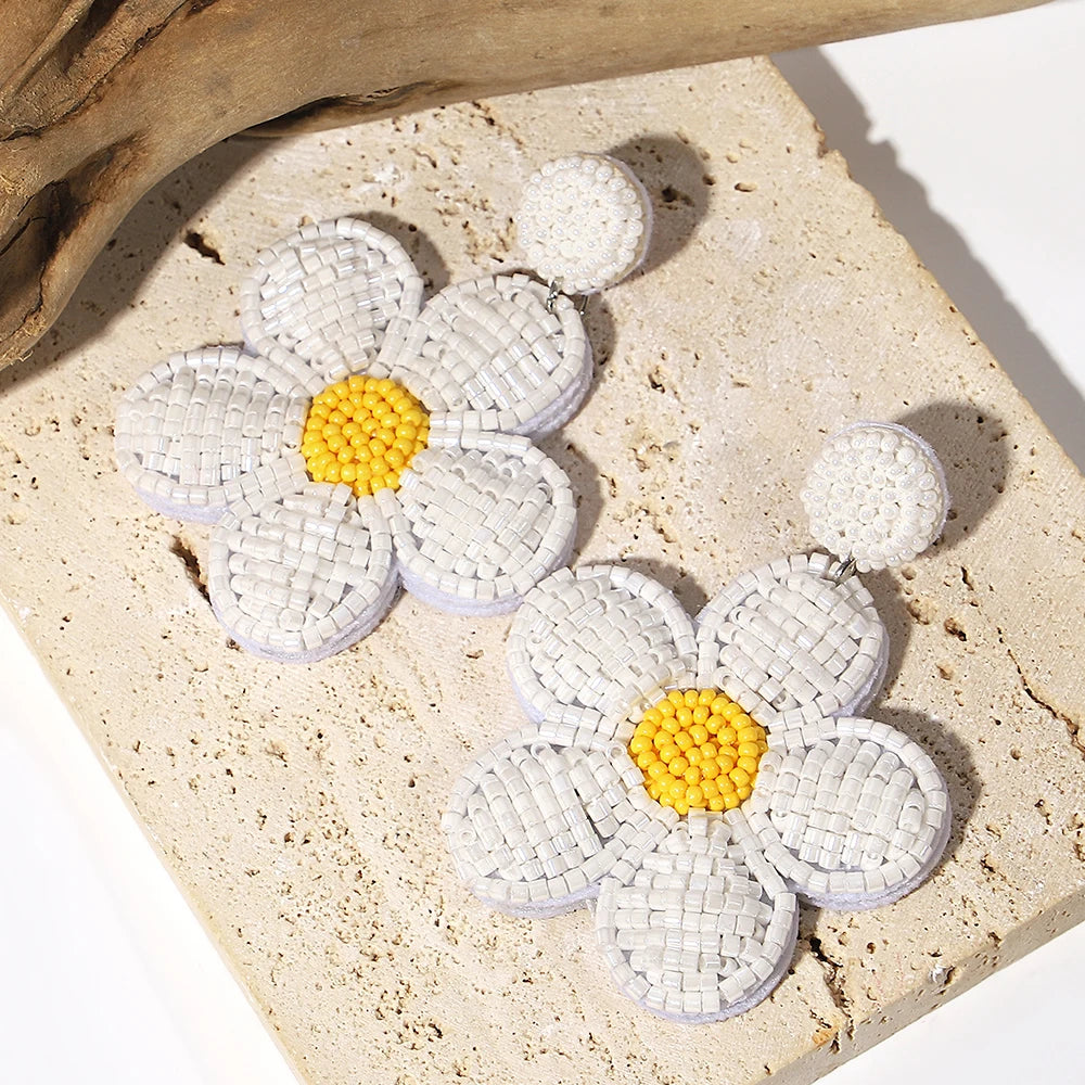 Boho Beach Statement Earrings – Handmade Beaded Starfish Seahorse Shell Drop Earrings for Women